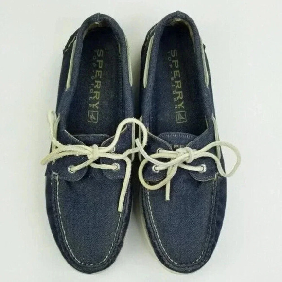 Sperry Top-Sider 11M Men's Blue Denim Sailboat & Embossed Heel Logo Boat Shoes - Picture 7 of 12